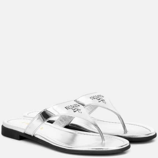 Prada Tongs en cuir métallisé