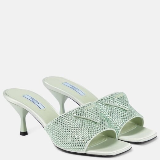 Prada Mules en satin à cristaux