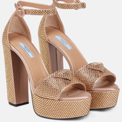 Prada Sandales à plateau en satin à cristaux