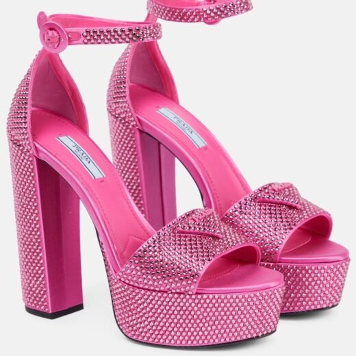 Prada Sandales à plateau en satin à cristaux