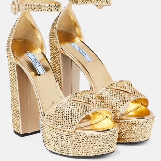 Prada Sandales à plateau en satin à cristaux