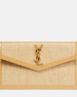 Pochette Uptown en raphia et cuir