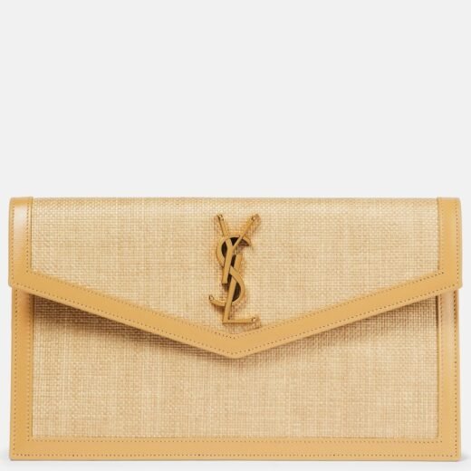 Saint Laurent Pochette Uptown en raphia et cuir
