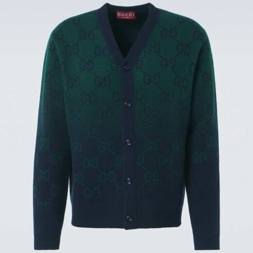 Gucci Cardigan GG – Laine fine bleu et vert à motif emblématique