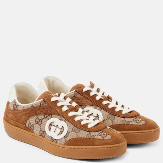 Gucci Baskets Interlocking G en toile GG et daim