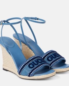 Espadrilles compensées en jean à logo