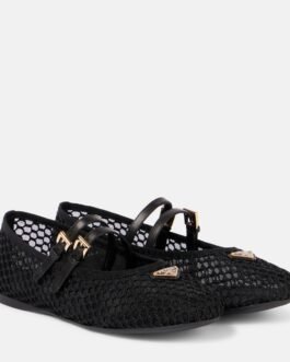 Ballerines en résille et cuir à logo