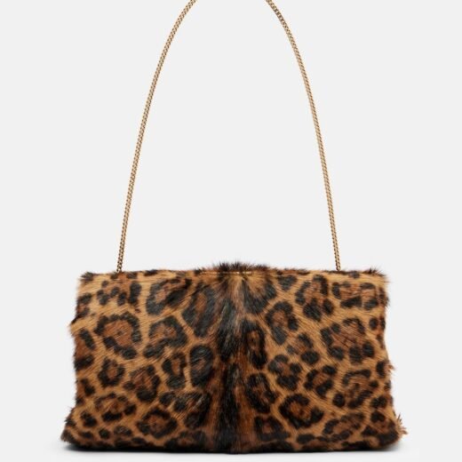 Saint Laurent Pochette en cuir façon poulain à motif léopard