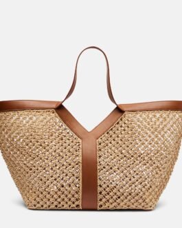 Cabas Y en raphia et cuir