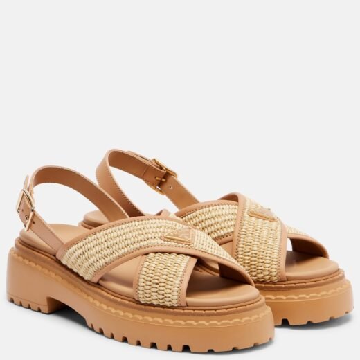 Prada Sandales à plateforme en crochet et cuir