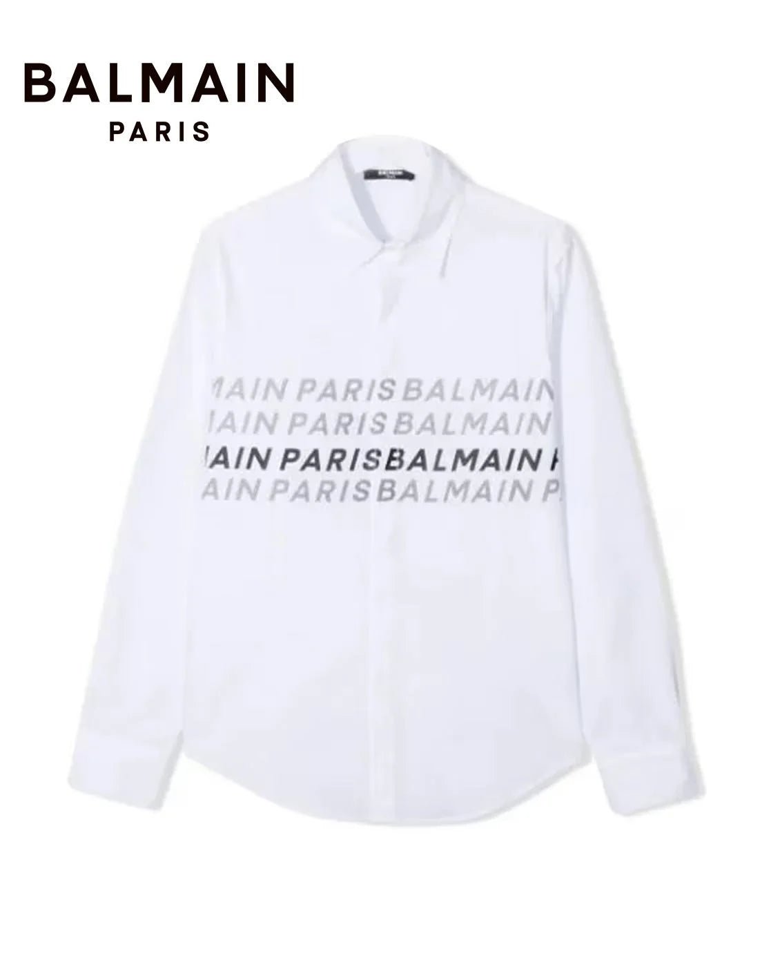 BALMAIN || Chemise à imprimé typographique et ourlet arrondi