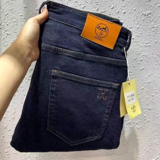 Hermès Jean slim légèrement délavé BLEU MARINE FONCÉ