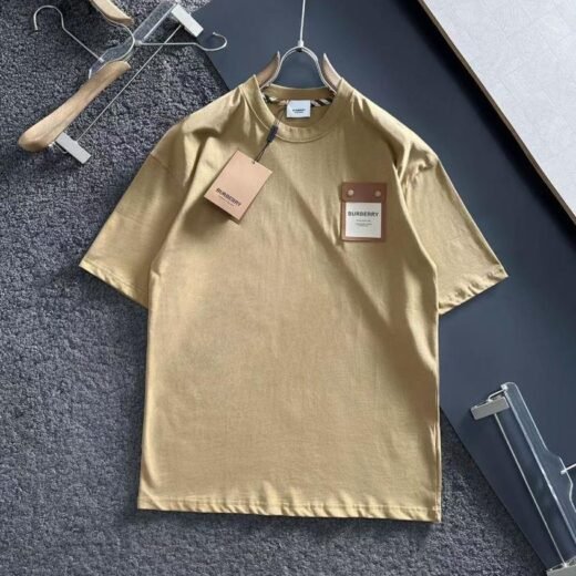 Burberry T-shirt uni à col rond en pur coton marron pour homme
