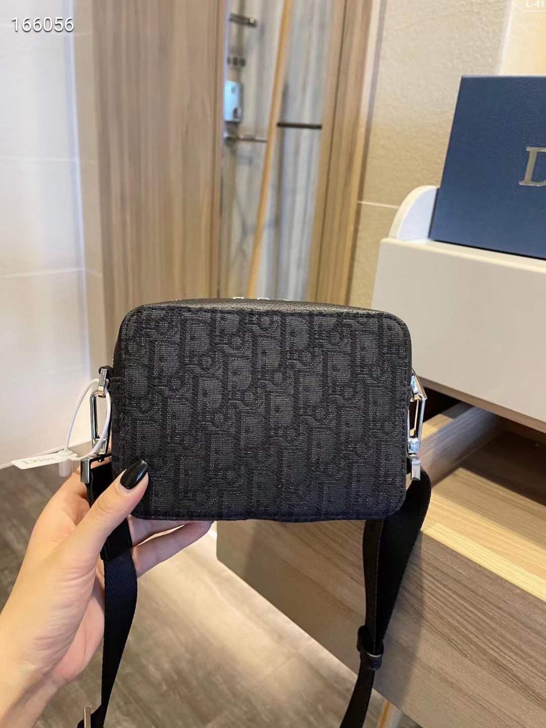 Mini sac safari à bandoulière en jacquard oblique noir DIOR