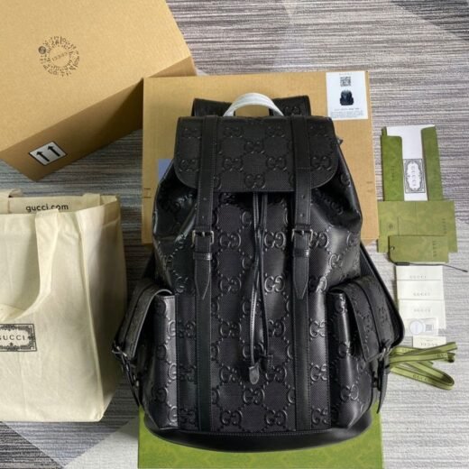Gucci Sac à dos en nylon noir avec motif GG en relief