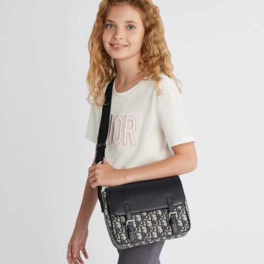Dior Sac Messenger en cuir de veau bleu et toile Dior Oblique