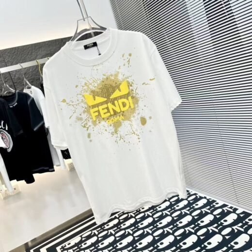 Fendi T-shirts blancs à manches courtes avec logo œil de chat pour homme
