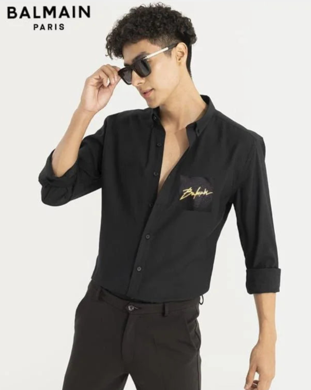 BALMAIN || Chemise à patch logo signature pour homme
