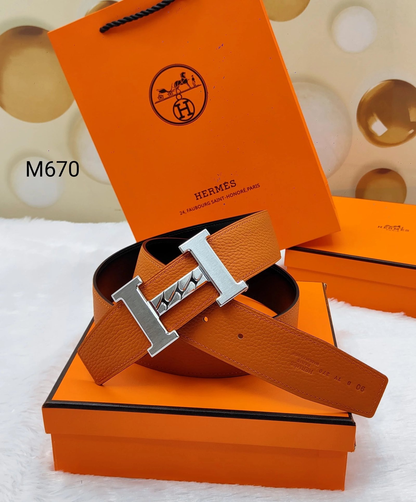 HERMES || Ceinture Constance H réversible orange/noir