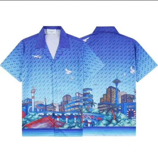 Casablanca Chemise sport à col cubain en soie graphique pour homme