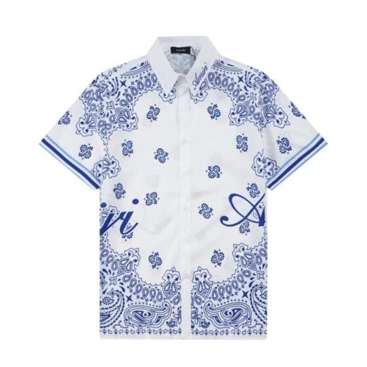 AMIRI Polo boutonné à manches courtes en piqué de coton bandana, blanc