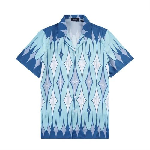 AMIRI || Chemise boutonnée en soie bleue à motif losanges pour homme