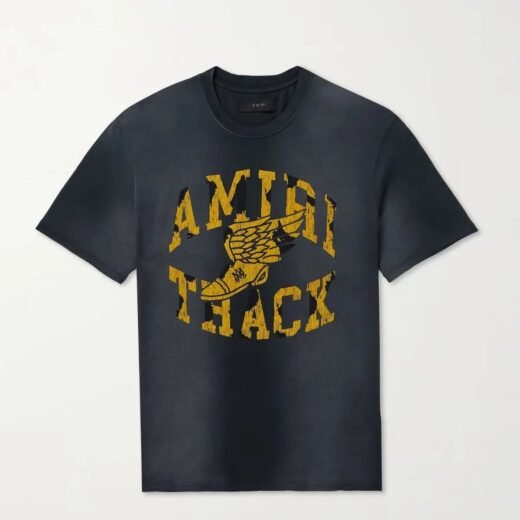 AMIRI T-shirt en jersey de coton floqué avec logo Track, noir