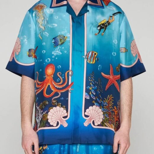 Casablanca Chemise en soie imprimée Marin