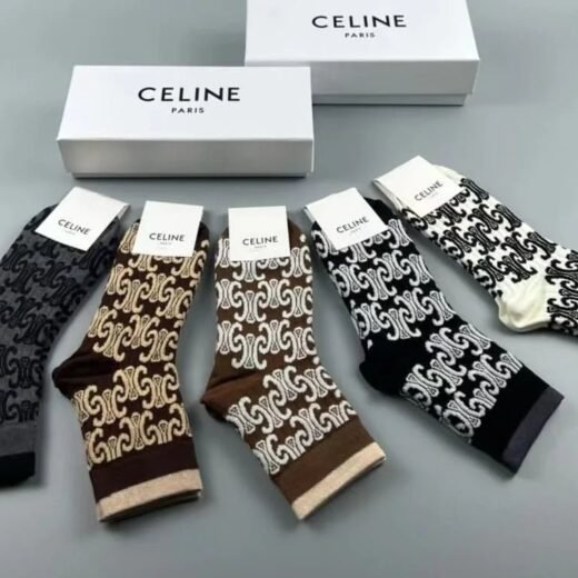 Celine Lot de cinq paires de chaussettes unisexes à logo Triomphe