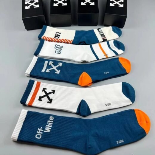 Off-White Lot de cinq paires de chaussettes mi-longues en coton à rayures et flèches