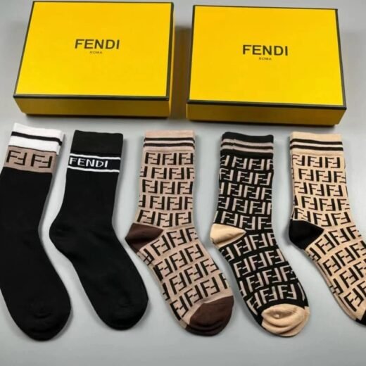 Fendi Lot de 5 paires de chaussettes mi-mollet avec logo FF