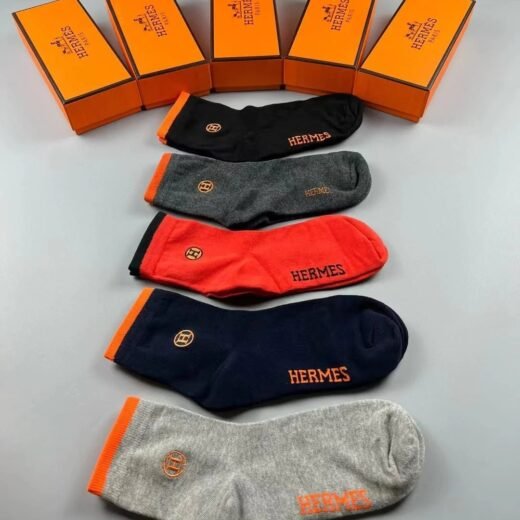 Hermès Chaussettes brodées avec logo « H », boîte de 5 paires