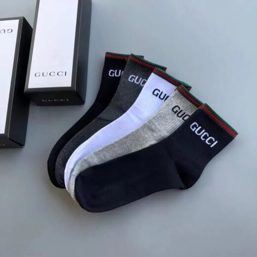 Gucci Lot de 5 paires de chaussettes unisexes de couleur unie avec boîte