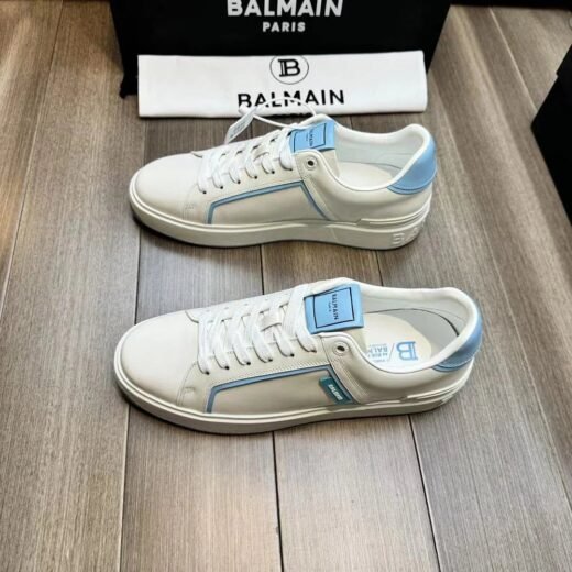 Balmain Baskets B-Court en cuir lisse Blanc/Bleu