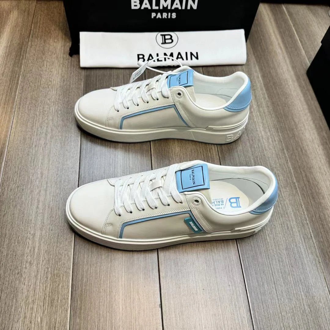 BALMAIN || Baskets B-Court en cuir lisse Blanc/Bleu