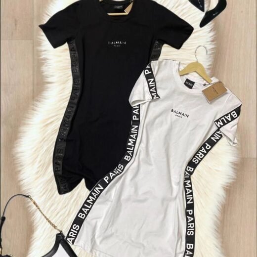 Balmain Robe midi en coton à logo appliqué