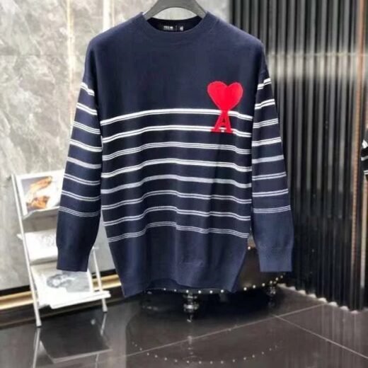 AMI Paris T-shirt ras du cou unisexe style urbain; manches longues; logo oversize