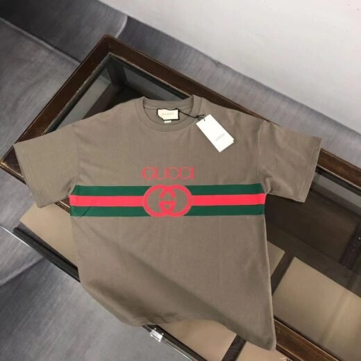Gucci T-shirt en coton à logo GG entrelacé / Vert olive