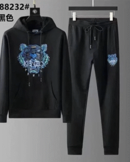 KENZO || Survêtement à capuche motif tigre embossé noir/bleu/blanc