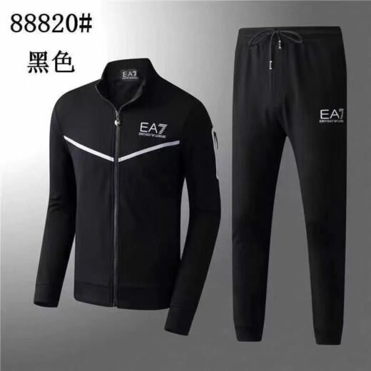 Emporio Armani Ensemble de survêtement en coton avec logo; col montant zippé; coupe classique