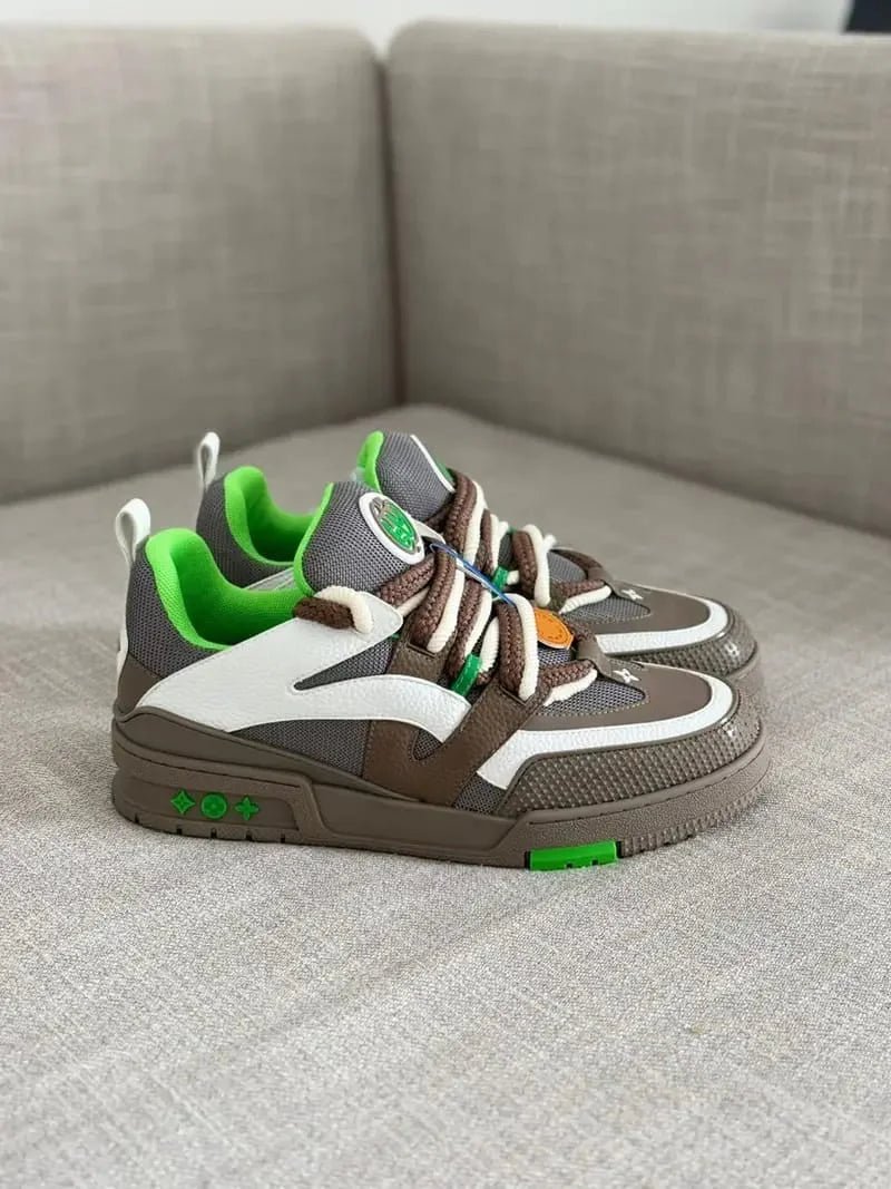 LOUIS VUITTON || Baskets de skate bicolores à double lacets LV Gris/Vert