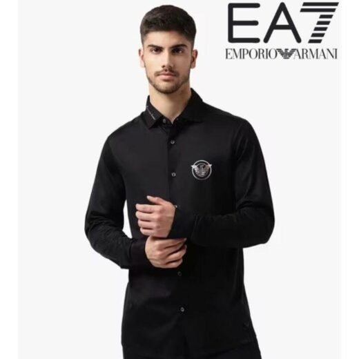 Emporio Armani Chemise en popeline de coton avec logo aigle en relief