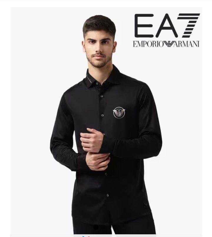 EMP*RIO ARM*NI || Chemise en popeline de coton avec logo aigle en relief