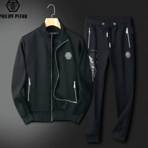 Philipp Plein Survêtement noir PP pour homme avec logo tête de mort Swarovski à l'arrière hexagonal