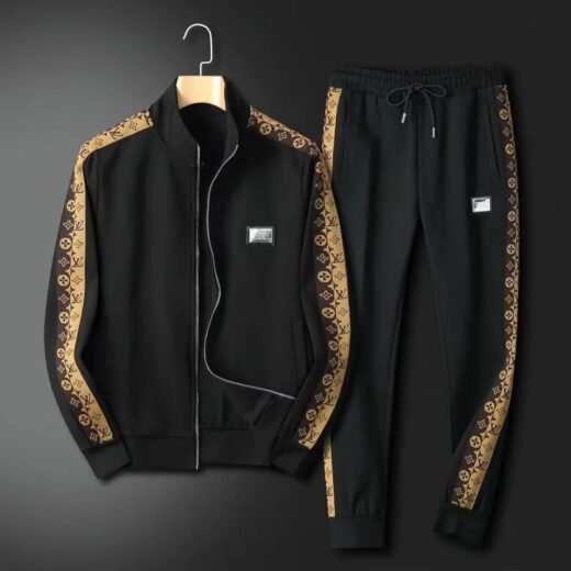 Louis Vuitton Ensemble de survêtement noir à rayures et logo premium