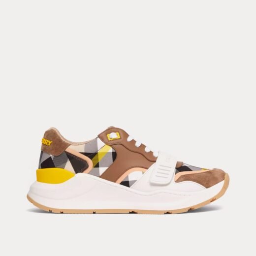 Burberry Baskets basses en daim, cuir et carreaux