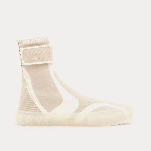 Burberry Baskets montantes en nylon extensible tricoté beige vanille