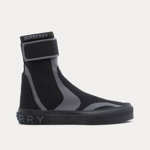 Burberry Baskets montantes noires en nylon extensible tricoté