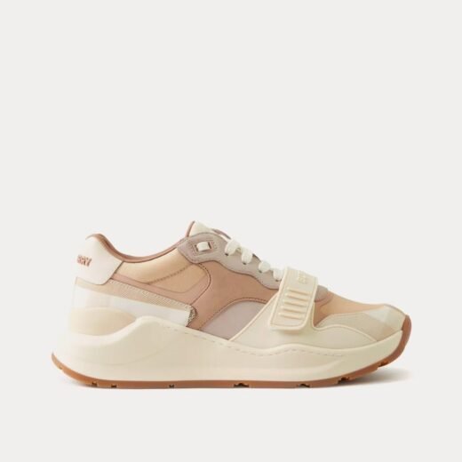 Burberry Baskets basses en cuir, nylon et carreaux fauve doux