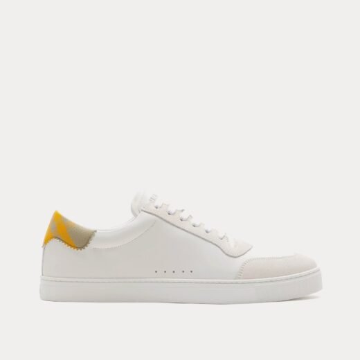 Burberry Baskets basses en cuir et coton à carreaux blanc optique/Hunter
